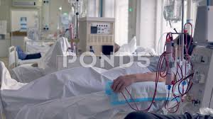 Hospital Ward Elderly Patient Lying On A Bed Modern Medical Equipment Around Stock Footage Patient Medical Supplies Medical Illustration Medical Equipment