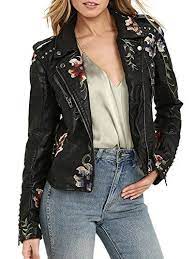 Berrygo Women S Floral Embroidered Faux Leather Moto Jack Https Www Amazon Com Dp B0751dcwzr Leather Jackets Women Fashion Clothes Women Jackets For Women