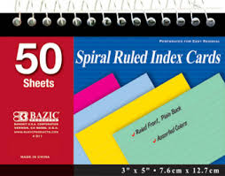 Check spelling or type a new query. Spiral Bound 3 X 5 Ruled Colored Index Cards 50 Count Bazic Products