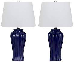 Roost rlp 2258, 7243 8 59622 2 6 r1044: Eunice Navy Blue Ribbed Ceramic Table Lamp Set Of 2 Decorist