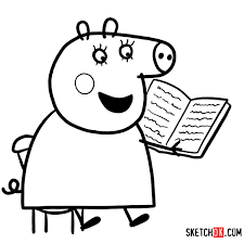 How To Draw Mummy Pig Reading A Book Step By Step Drawing Tutorials Drawing Tutorial Mummy Pig Pig Character