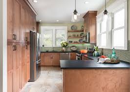 The new, oak cabinets are stained a shade called espresso black. 75 Beautiful Kitchen With Green Backsplash And Black Countertops Pictures Ideas July 2021 Houzz