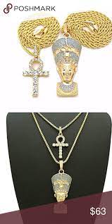 Queen Nefertiti Necklace African Ankh Cross Chain 3 5 Carat Cz Diamonds African Ankh Queen Nefertiti Necklace 14k G Rapper Jewelry Cross Chain Queen Nefertiti