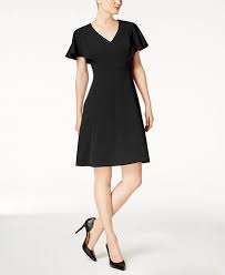 Black A Line Dress With Sleeves Calvin Klein Petite Flutter Sleeve A Line Dress A Line Dress Dresses Ruffle Sleeve Dress