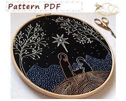 Embroidery is the perfect hobby to take on the road, to the pool, or by the beach. Pdf Embroidery Pattern Christmas Decor Nativity Scene Hand Embroidery Design Instant Download Needlepoint Tutorial Christmas Embroidery Paper Embroidery Embroidery Patterns