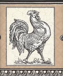 Maybe you would like to learn more about one of these? Wallpaper Border Country Roosters With Blue Toile On Beige Faux Crackle Wallpaper Borders Home Improvement