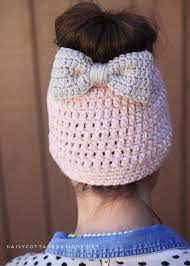 Messy Bun Free Crochet Pattern Daisy Cottage Designs Crochet Bow Pattern Crochet Hat Pattern Crochet Hats