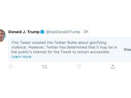 Последние твиты от donald j. Twitter Restricts New Trump Tweet For Glorifying Violence The Verge