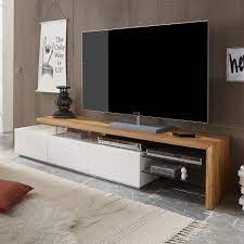 Tv bank in weiß hochglanz und eiche dekor 150 cm breit. Tv Rack Tv Board Lowboard Unterschrank Alimos Weiss Matt Lack Eiche Massiv Ebay Moderne Fernsehmobel Tv Wanddekor Tv Mobel