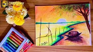 Drawing simple landscape with oil pastels. Simple Sunset Scenery How To Draw Simple Sunset Scenery Sunset Landscapes Drawing With Oil Pastel Video Dailymotion