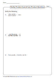 Verify Using Product And Sum Identities Trigonometry Worksheets Printable Math Worksheets Sum