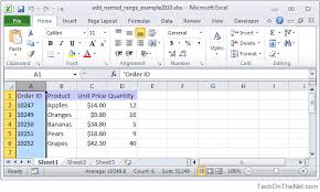 Ms Excel 2010 Add A Named Range