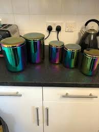 Iridescent Biscuit Canister Home Garden George Rainbow Kitchen Iridescent Decor Rainbow House
