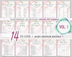 Baby Shower Games Bundle Pink Gold Baby Shower Games Package Etsy In 2021 Printable Shower Games Baby Shower Bbq Baby Shower