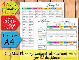 21 Day Fix Meal Planner 1200 Calorie Diet Plan Food Journal Grocery List And More Easy To Use 21 Day Planner Instant Download