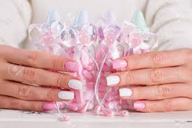 Pink Bottles For Baby Nipple For Baby Girl Baby Shower White Pink Manicure Stock Photo Picture And Royalty Free Image Image 80115289
