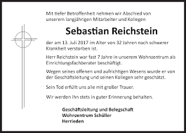 Traueranzeigen Von Sebastian Reichstein Trauer Flz De