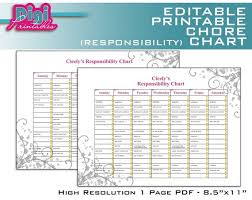 Editable Printable Chore Chart Responsibility Chart 8 5