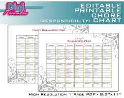 editable printable chore chart responsibility chart 8 5