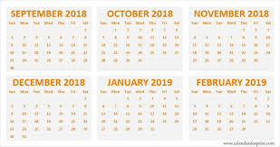 Blank Calendar September October November December 2018 January February 2019 Calendar Weekly Calendar September