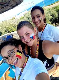 Our animation grills, painted in their home country colors. Gabriella chief  animater from Belgium. Alena fitness animater from Czech Republic. And Mona  kids animater from Sweden. Always arround to entertain our guests