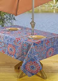 Outdoor tablecloth with umbrella hole and zipper, spring/summer waterproof table cover for picnic/bbq/garden. Tablecloths Outdoor Tablecloth With Umbrella Hole Zipper 54 By 72 Inch Washable Poly Coral Suzani Outdoor Tablecloth Suzani Table Cloth