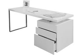 Mit seinem gestell aus verchromtem metall und der schublade in eiche nachbildung stellt er ein echtes highlight dar, das sich zudem in jeden einrichtungsstil fügt. Salesfever Schreibtisch 180x85x76 Cm Weiss Hochglanz Lackiert Inkl Container Mit 3 Schubladen Hertie De