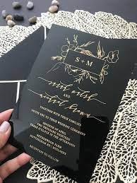 Black Acrylic Gold Wedding Invitation Clear Perspex Modern Etsy Gold Wedding Invitations Acrylic Wedding Invitations Black Wedding Invitations