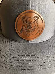 English Bulldog Leather Patch Hat Laser Engraved Leather Leather Patches Leather