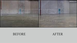 Before and after transformations of industrial polished concrete floors.