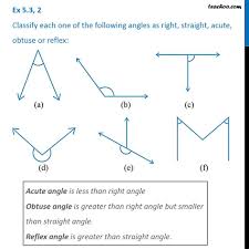 An obtuse angle is more than 90° but less than 180°. Ex 5 3 2 Classify Each One As Right Straight Acute Obtuse Or