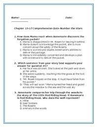 Number The Stars Chapter 13 15 Comprehension Questions By Teachingdiversityin4