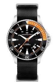 The khaki navy scuba packs a lot into the $695 price tag as a classic diver in an olive green color scheme that hits the right notes and will age pretty well, even. H82305931 Hamilton Khaki Navy Scuba Auto 40mm Black Dial Black And Orange Textile Strap