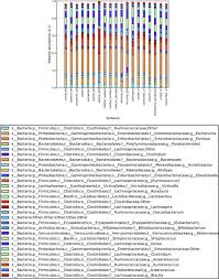 layered bar chart showing top 20 abundant genera bokulich_6