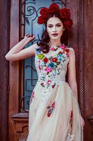 Boldly Boho Embroidered Wedding Dresses With Colourful Florals Onefabday Com Mexican Wedding Dress Embroidered Wedding Dress Colored Wedding Dresses