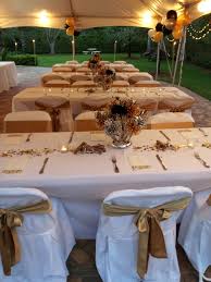 Dress up a temporary table. White Gold Table Linens Setup Party