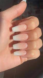 French Ombre Nails With Gold Glitter Baby Boomer Coffin Nails Ombre Nails Acrylic Nails Birthda Manicura De Unas Unas Postizas De Gel Unas De Gel Bonitas