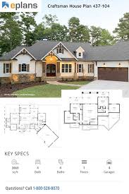 Craftsman Style House Plan 4 Beds 4 Baths 3869 Sq Ft Plan 437 104 In 2020 Craftsman Style House Plans Craftsman Style Bungalow Craftsman Style Homes