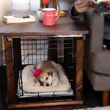 Turn A Plain Old Dog Crate Into A Double Duty End Table Diy Dog Crate Dog Crate Furniture Dog Crate Table