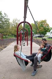 Playgroud with swings, slide and playhouse. Friendship Swing Playcreation Commercial Playground Equipment