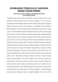 Kesultanan pahang, perak, terengganu dan selangor memiliki keunikan warisan kesultanan melayu melaka yang merangkumi aspek sistem pemerintahan, agama islam dalam pemerintahan, perundangan, adat istiadat, persuratan dan ekonomi. Pdf Keindahan Tengkolok Warisan Kesultanan Perak