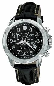 Wenger Gst Chrono Swiss Watch Black Dial Black Leather