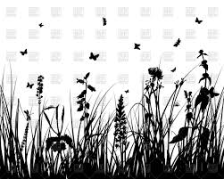 Grass Flowers And Butterflies Silhouettes 84471 Design Elements Download Royalty Free Vector Clipart E Grass Silhouette Flower Drawing Silhouette Painting