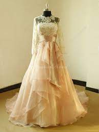 Modest Blush A Line Organza Lace Wedding Dress With Long Etsy In 2021 Wedding Dresses Ball Gown Wedding Dress Modest Wedding Dresses