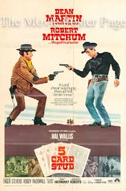 After a cardsharp is trapped cheating, he is taken out and hanged by the drunkards he was participating against. Five Card Stud 1968 Dean Martin One Sheet F Ex 65