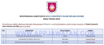 Download as docx, pdf, txt or read online from scribd. Jawatan Kosong Terkini Di Kolej Universiti Islam Melaka Kuim Appjawatan Malaysia