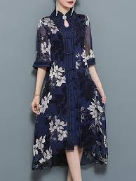 Shop Midi Dresses Printed Paneled Asymmetric Chiffon Dress Online Discover Unique Designers Fashion At Stylewe Com Wanita Gaun Mini Gaun