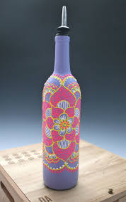 Spring Sale Hand Painted Wine Bottle Olive Oil Pourer Purple Bottle With Mandala Design Olive Oil Dispenser Hand Painted Wine Bottles Wine Bottle Crafts Painted Wine Bottles