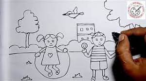 Children playing in the park drawing easy. Park Play Ground For Kids Line Drawing Hd Part I For Kids By Chitro Srijon Part I Youtube