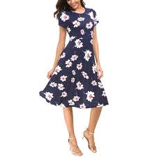 Us 13 75 30 Off Urban Coco Women Floral Print Short Sleeve Flared Holiday Midi Dress In Dresses From Womens Clothing On Aliexpress